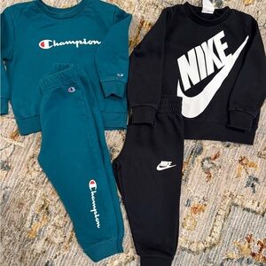 Nike and Champion Kids Black and Turquoise Sweatpants Sets (Set of 2)